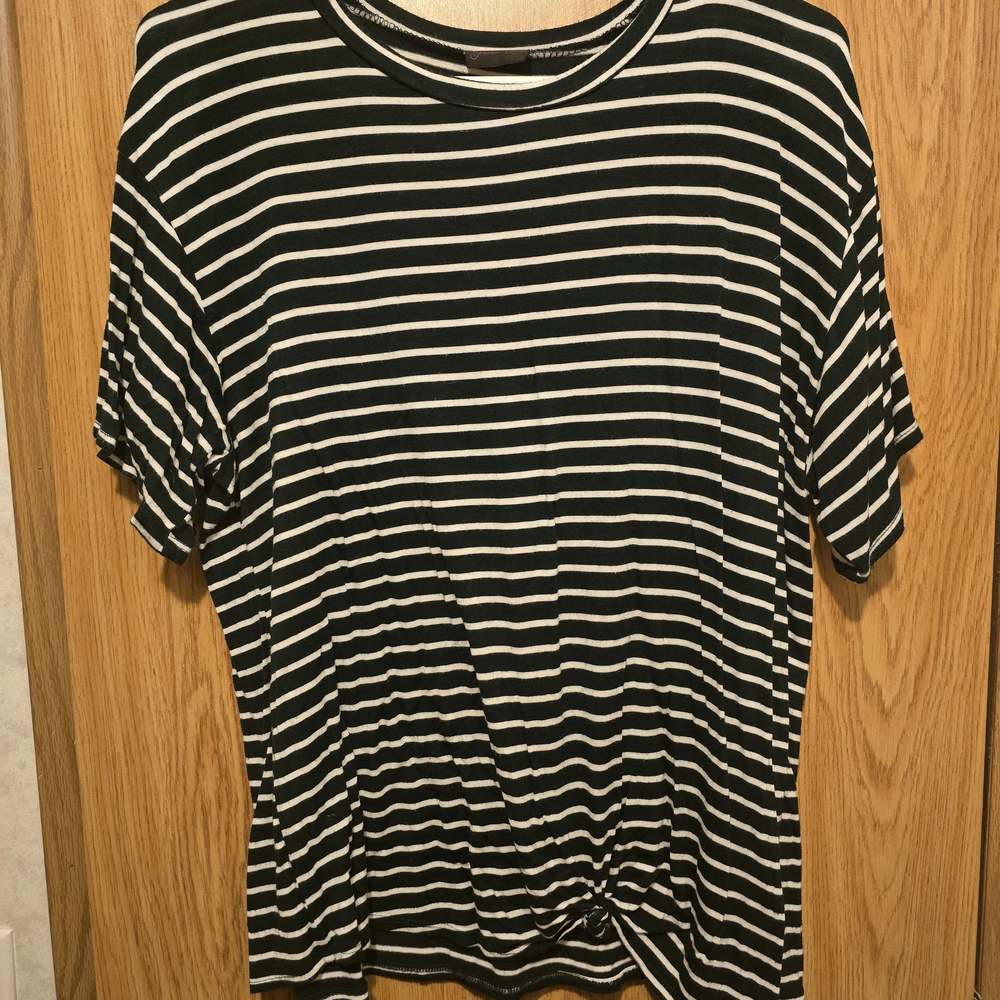 Classic Forest Green and White Striped Front Tie Women's Tee